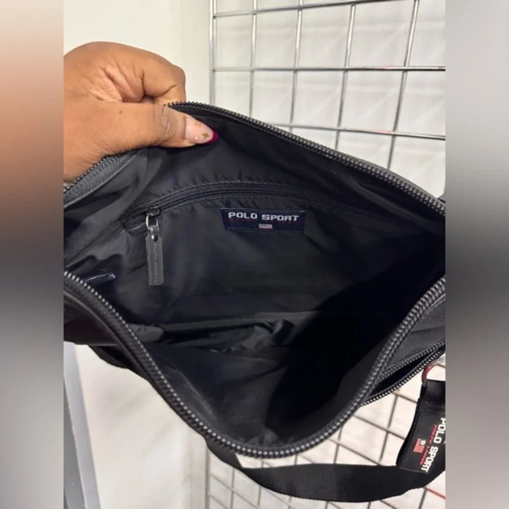 Polo Sport Ralph Lauren Black Nylon Messenger Crossbody Bag American Flag
